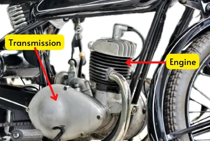 transmission and engine in motorcycle